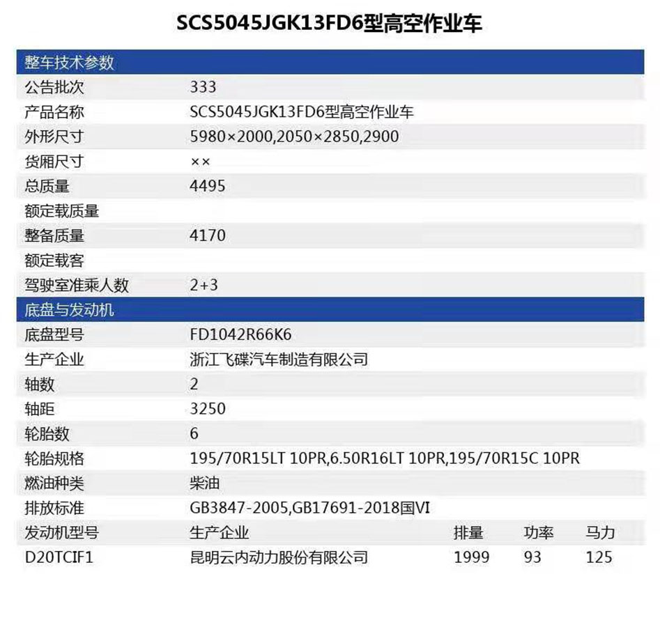 飞碟缔途13米高空作业车参数表